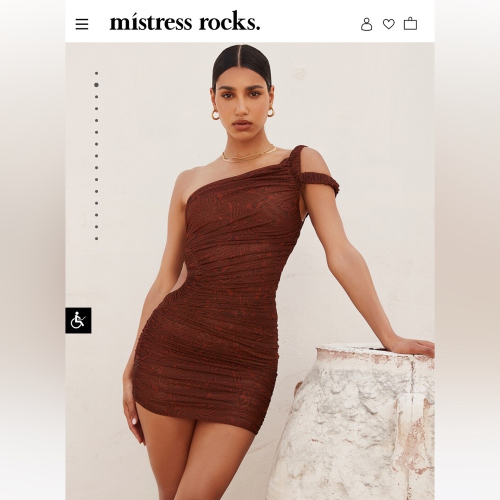 House of CB One-Shoulder Brown Ruched Mini Dress